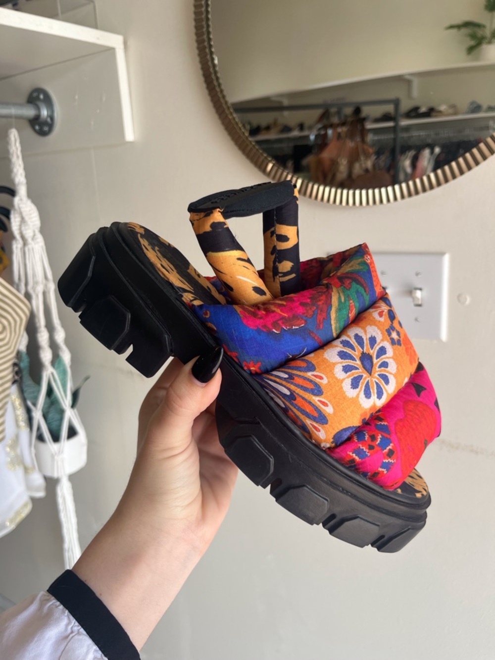 Farm Rio Mixed Print Floral Puffy Platform Slingback Sandal